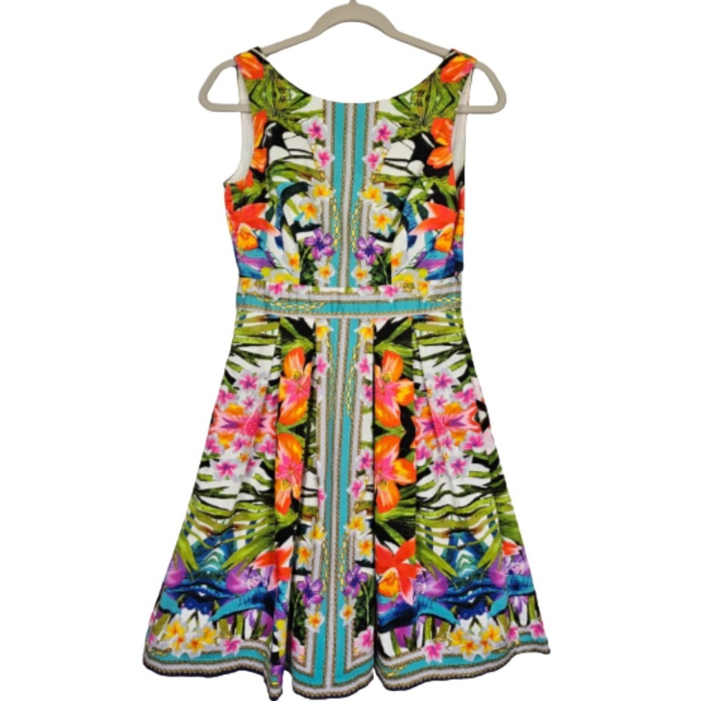Maggy London Womens 4 Fit & Flare Dress Sleeveless Lined Tropical Floral V‑Back